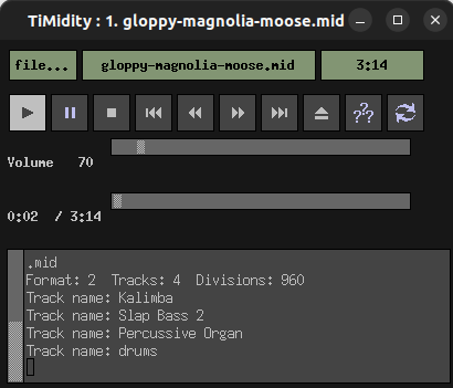 Inspired by a project called https://www.musi-co.com/, I decided to try my own version of
		music generation software. This passion project is able to create midi files programmatically. It randomizes the selection of instrument tracks,
		tempo, key signature, song title, rhythms and more.